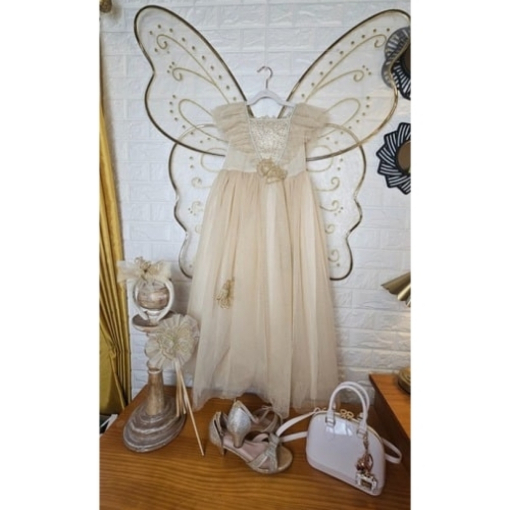 Girls Elegant Cream Fairy Dress with Wings